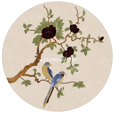 Elegant Pietra Dura Stone Floral & Bird Marble Inlay Background Wall