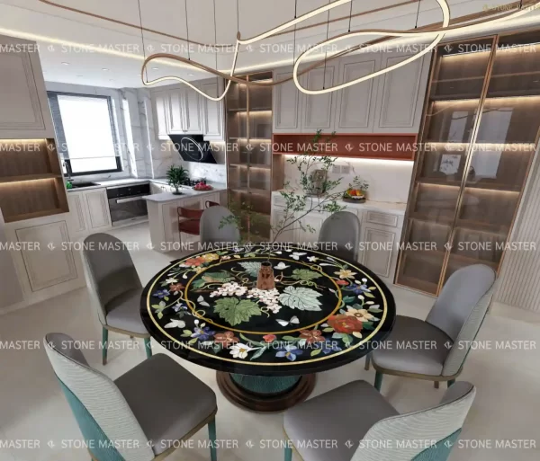 Luxury Marble Inlay Table with Parchinkari Art, Luxury Dining Spaces, Classical Living Rooms, or High-end Office Interiors