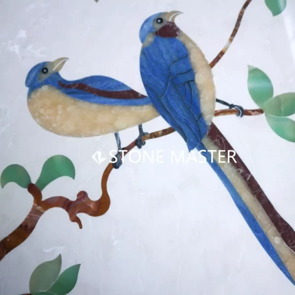 Elegant Pietra Dura Stone Floral & Bird Marble Inlay Background Wall