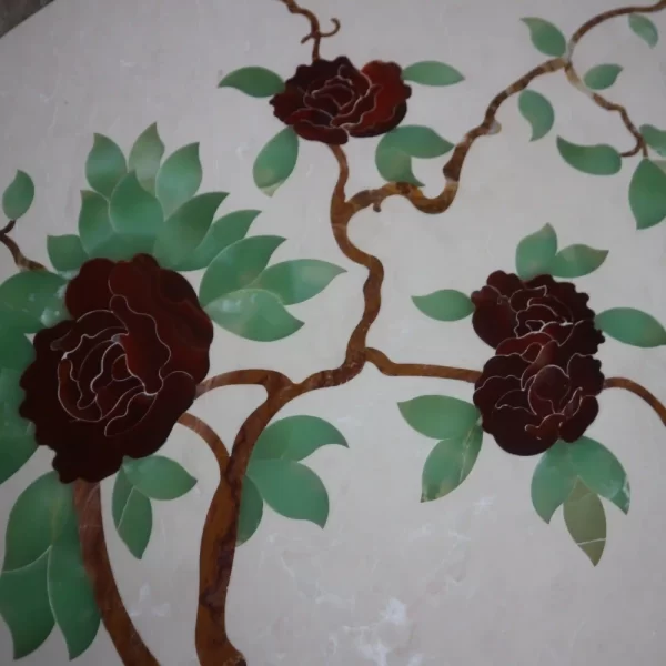 Elegant Pietra Dura Stone Floral & Bird Marble Inlay Background Wall