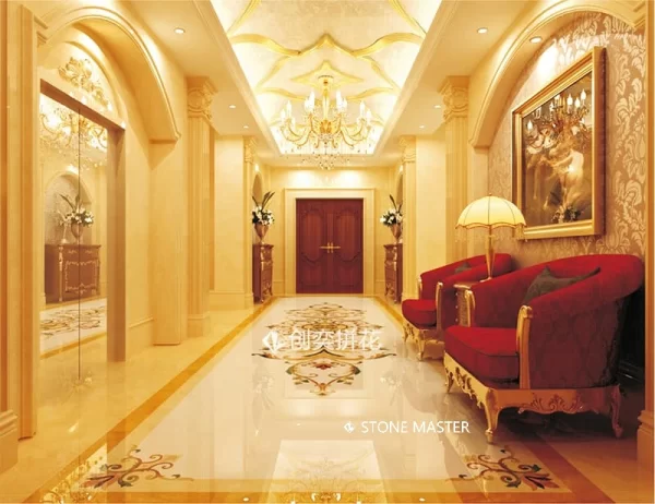 Rectangular Marble Inlay Medallion for Luxury Interior Design