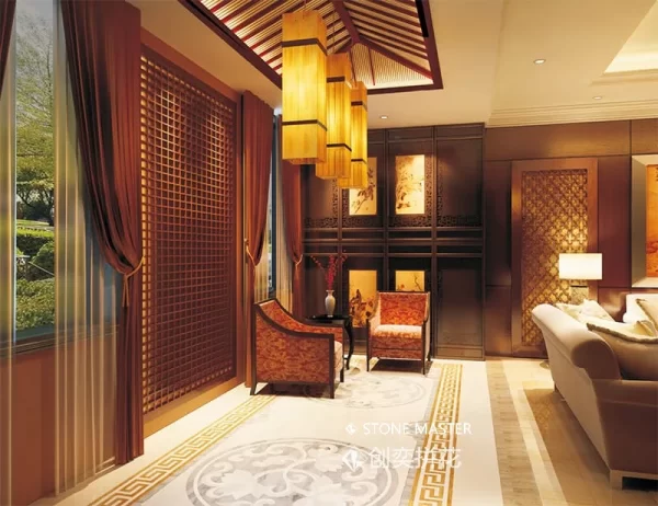 Classic Marble Inlay Flooring with Greek Border Design