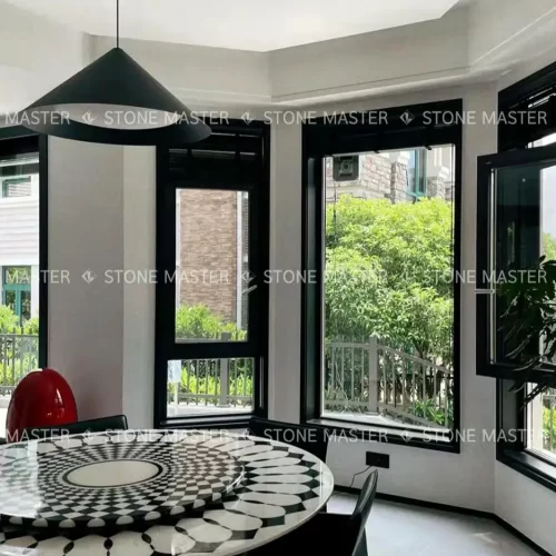 Contemporary Marble Inlay Table Black & White