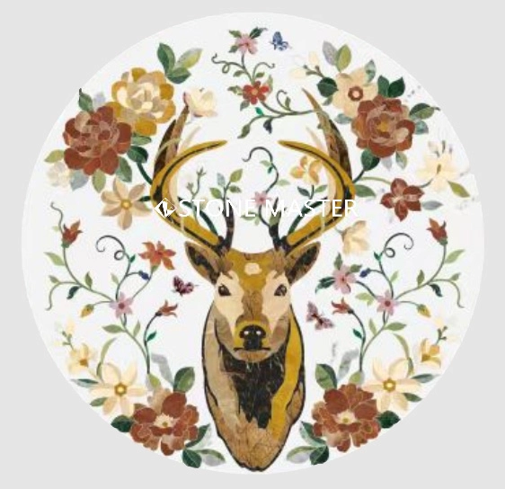 Majestic Pietra Dura Stone Deer Marble Inlay Background Wall