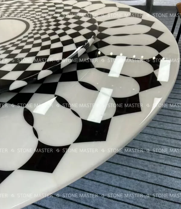 Contemporary Marble Inlay Table Black & White