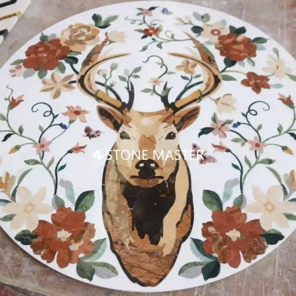 Majestic Pietra Dura Stone Deer Marble Inlay Background Wall