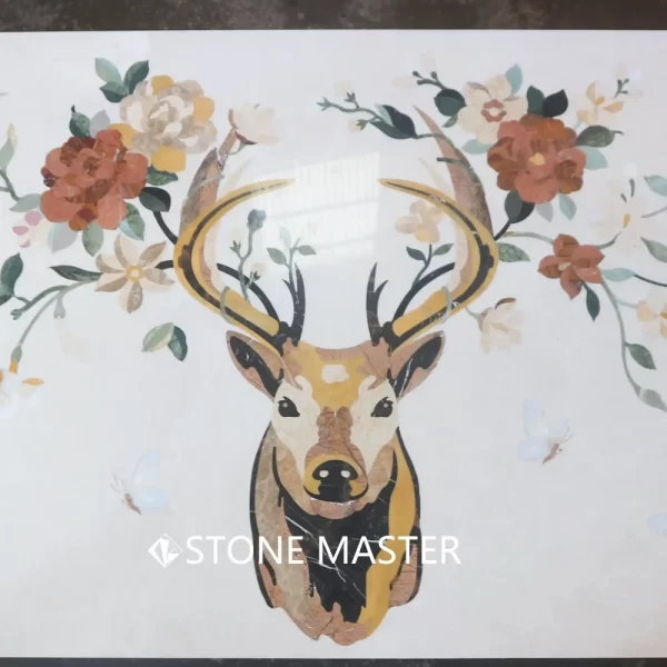 Majestic Pietra Dura Stone Deer Marble Inlay Background Wall