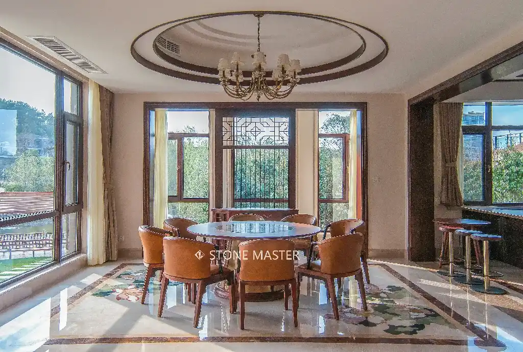 marble inlay flooring for dinning room flower 