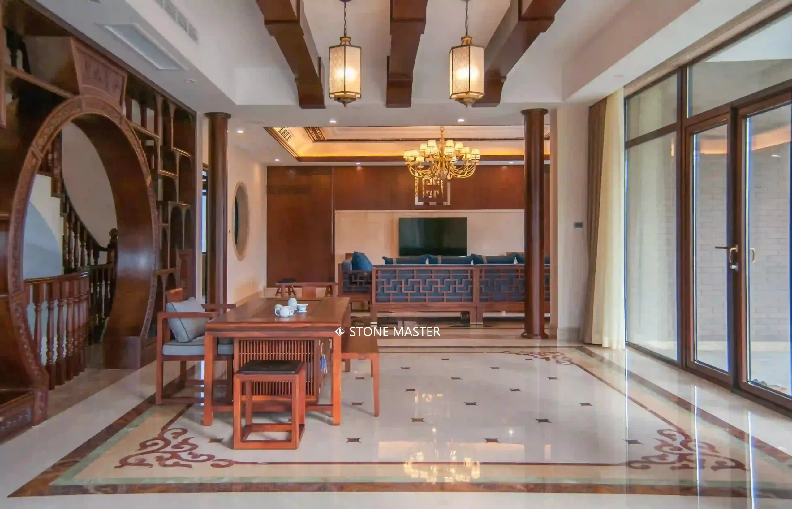 marble inlay flooring for living room rectangular medallion