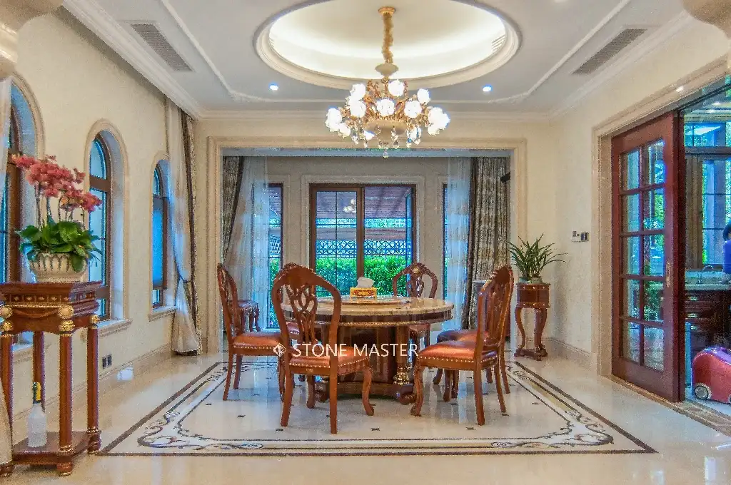Luxury villa flooring design marble inlay medallion