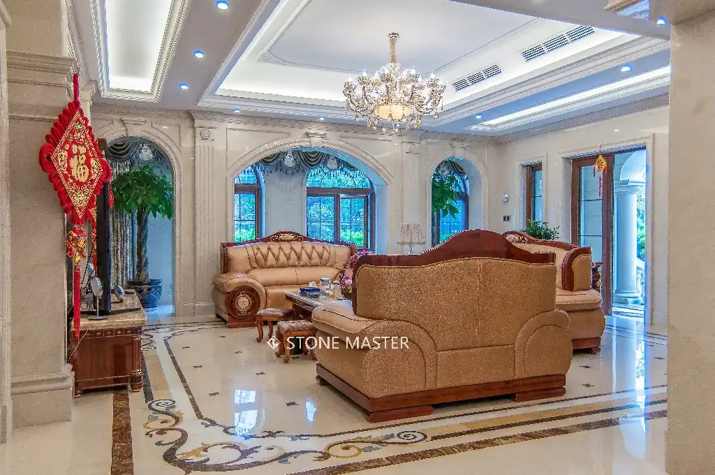 Luxury villa flooring design marble inlay medallion