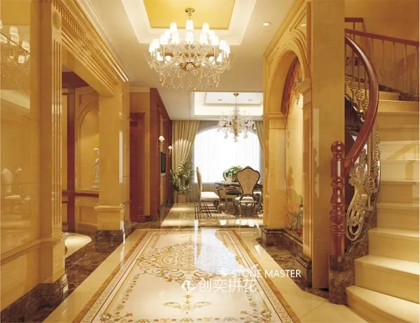 Elegant Rectangular Marble Inlay Medallion for Luxury Interiors