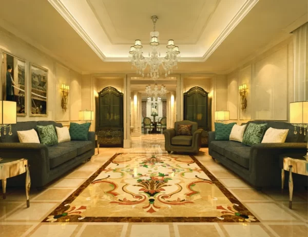Luxurious Rectangular Marble Inlay Flooring – A Statement of Elegance