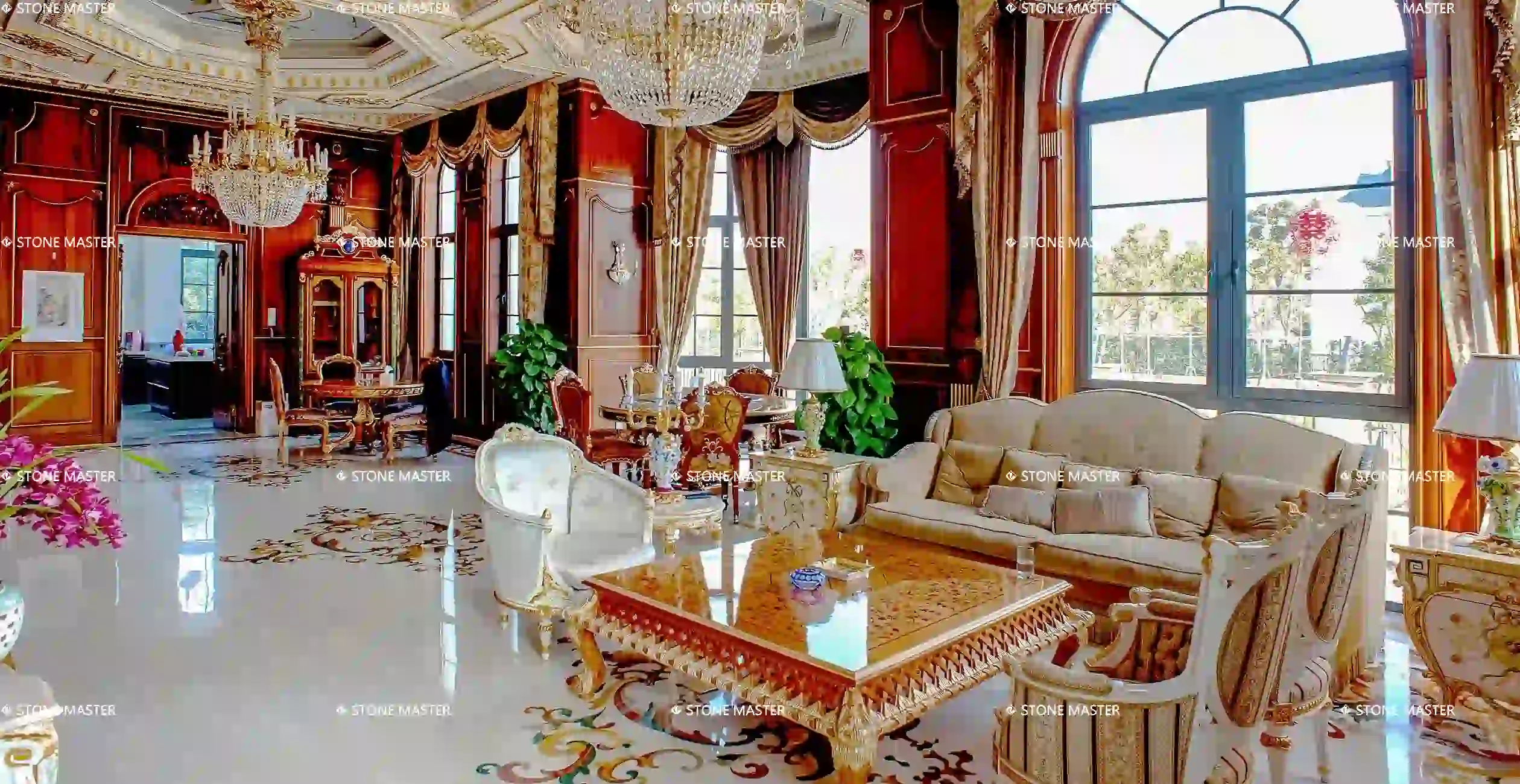 Marble Inlay Flooring Luxury interior floor design inlaid marble medallion marble inlay design flooring Pietra Dura Art staircase entrance lobby living room lounge