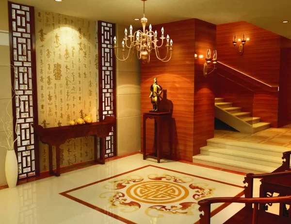Elegant Inlaid Marble Medallion with Traditional Chinese Design