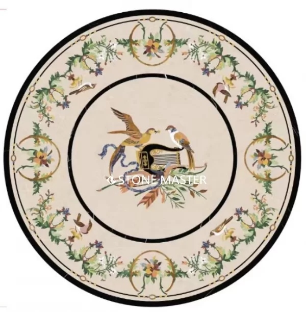 Elegant Marble Inlay Dining Table with Pietra Dura Art