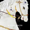 Graceful Pietra Dura Stone White Horse Marble Inlay Background Wall