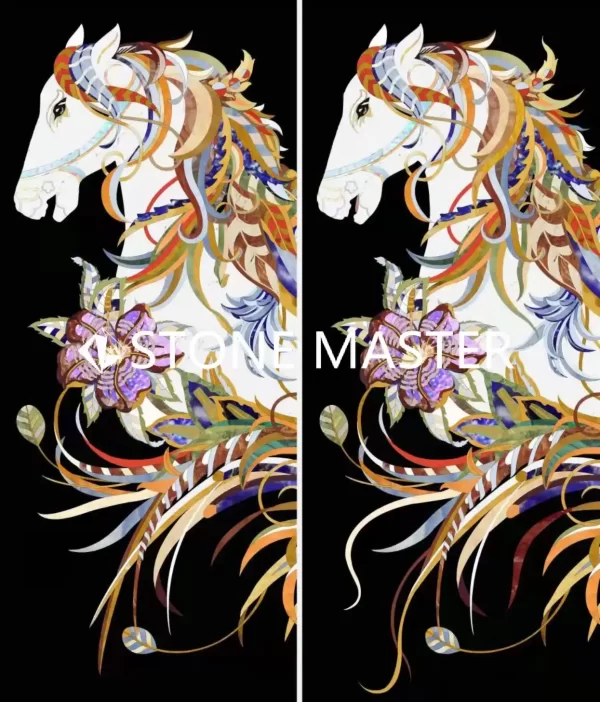 Majestic Pietra Dura Stone Horse Marble Inlay Wall Panel