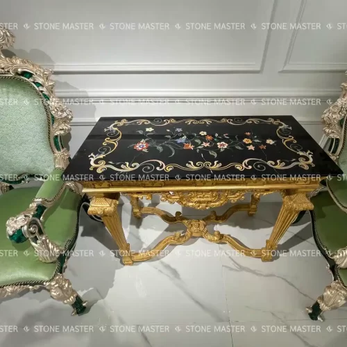Exquisite Marble Inlay Table with Pietra Dura Art