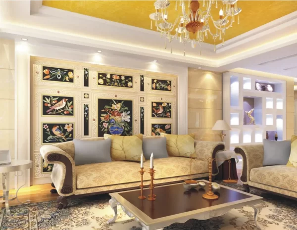 Luxurious Marble Inlay Background Wall – luxury villa luxury interior