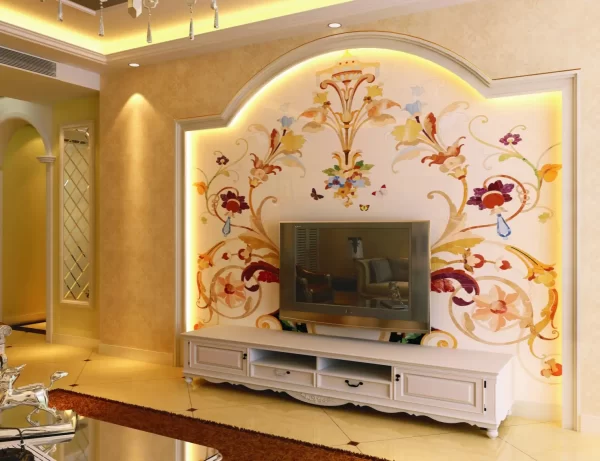Luxurious Marble Inlay Background Wall Decor – A Masterpiece of Artistry