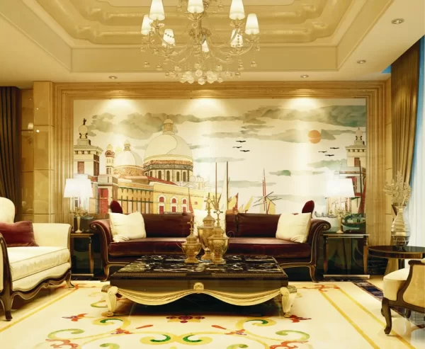 Luxurious Marble Inlay Background Wall ideal for luxury interiors
