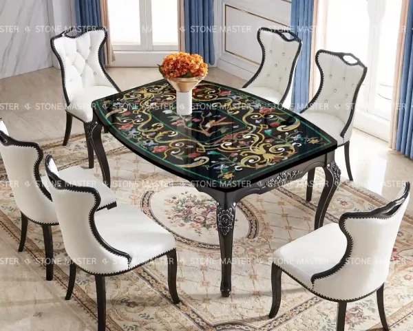 Luxury Marble Inlay Furniture Dinning Table Classic Marble Exquisite Inlay Design with Pietra Dura