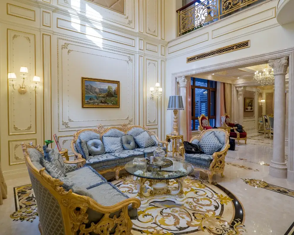 7 Luxury Villa Mansion Marble Inlay Medallion Flooring Design Living room lounge corridor