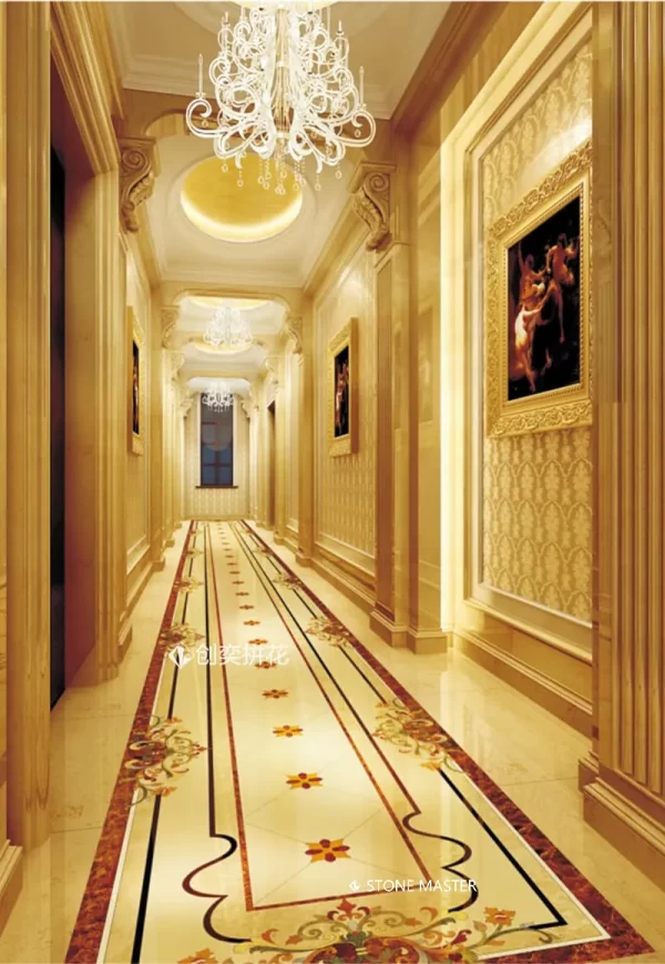Tile Medallions Floor Rectangular Marble Inlay Flooring for High-end Spaces
