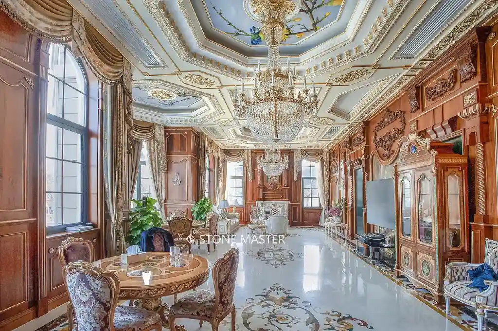 Luxury villa marble inlay design flooring