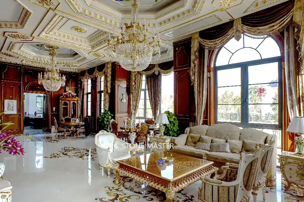 Luxury villa marble inlay design flooring