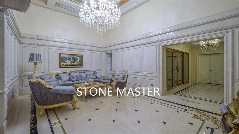 Luxury Villa Mansion Marble Inlay Medallion Flooring Design living room lounge