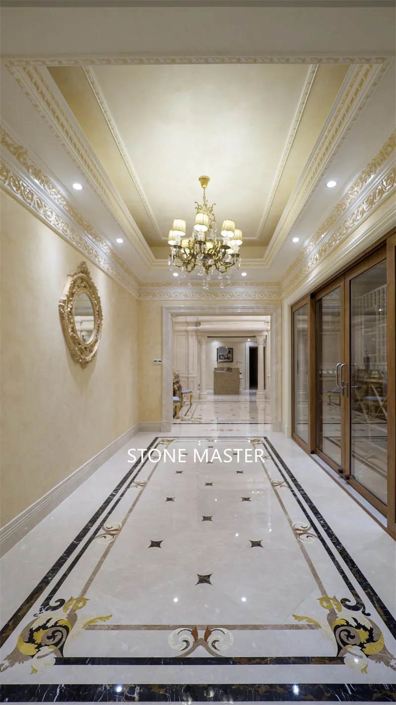 Luxury Villa Mansion Marble Inlay Medallion Flooring Design corridor entrance