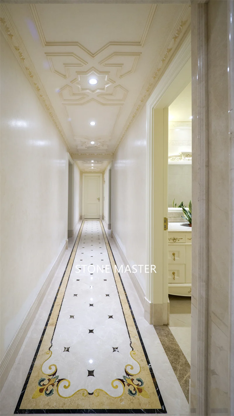 Luxury Villa Mansion Marble Inlay Medallion Flooring Design corridor entrance