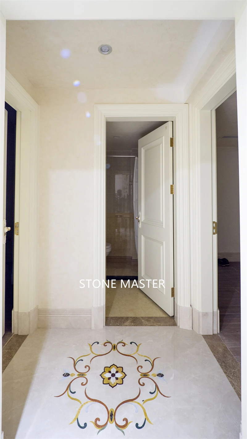 Luxury Villa Mansion Marble Inlay Medallion Flooring Design corridor entrance