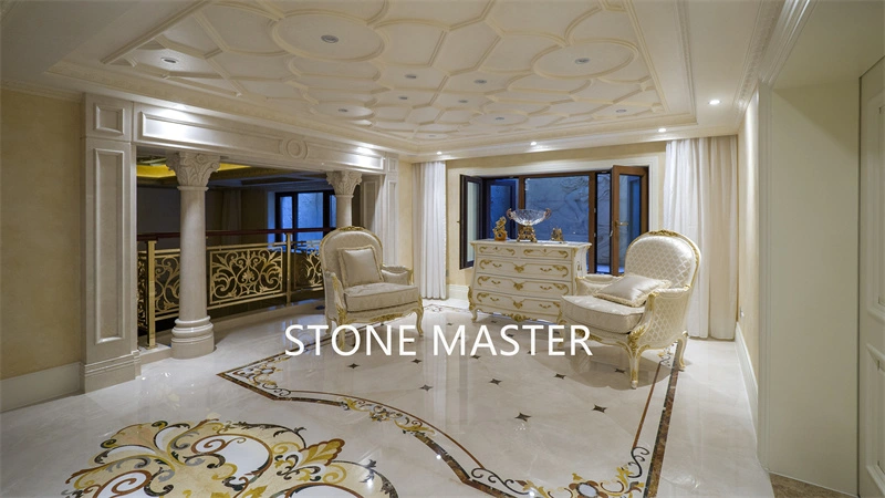 Luxury Villa Mansion Marble Inlay Medallion Flooring Design living room lounge