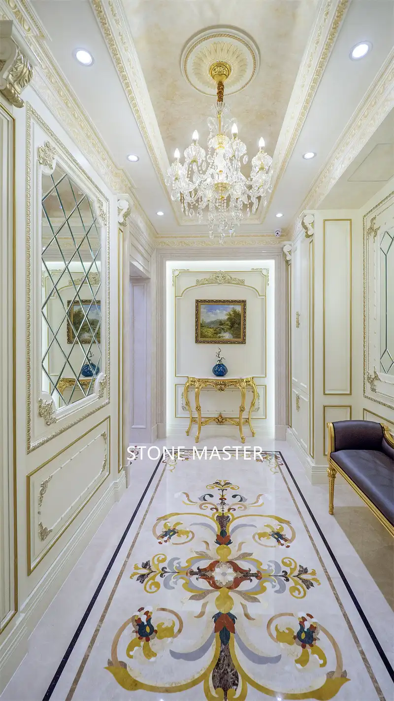 Luxury Villa Mansion Marble Inlay Medallion Flooring Design corridor entrance