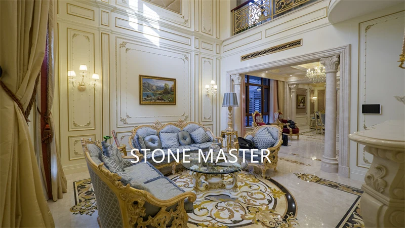 Luxury Villa Mansion Marble Inlay Medallion Flooring Design living room lounge