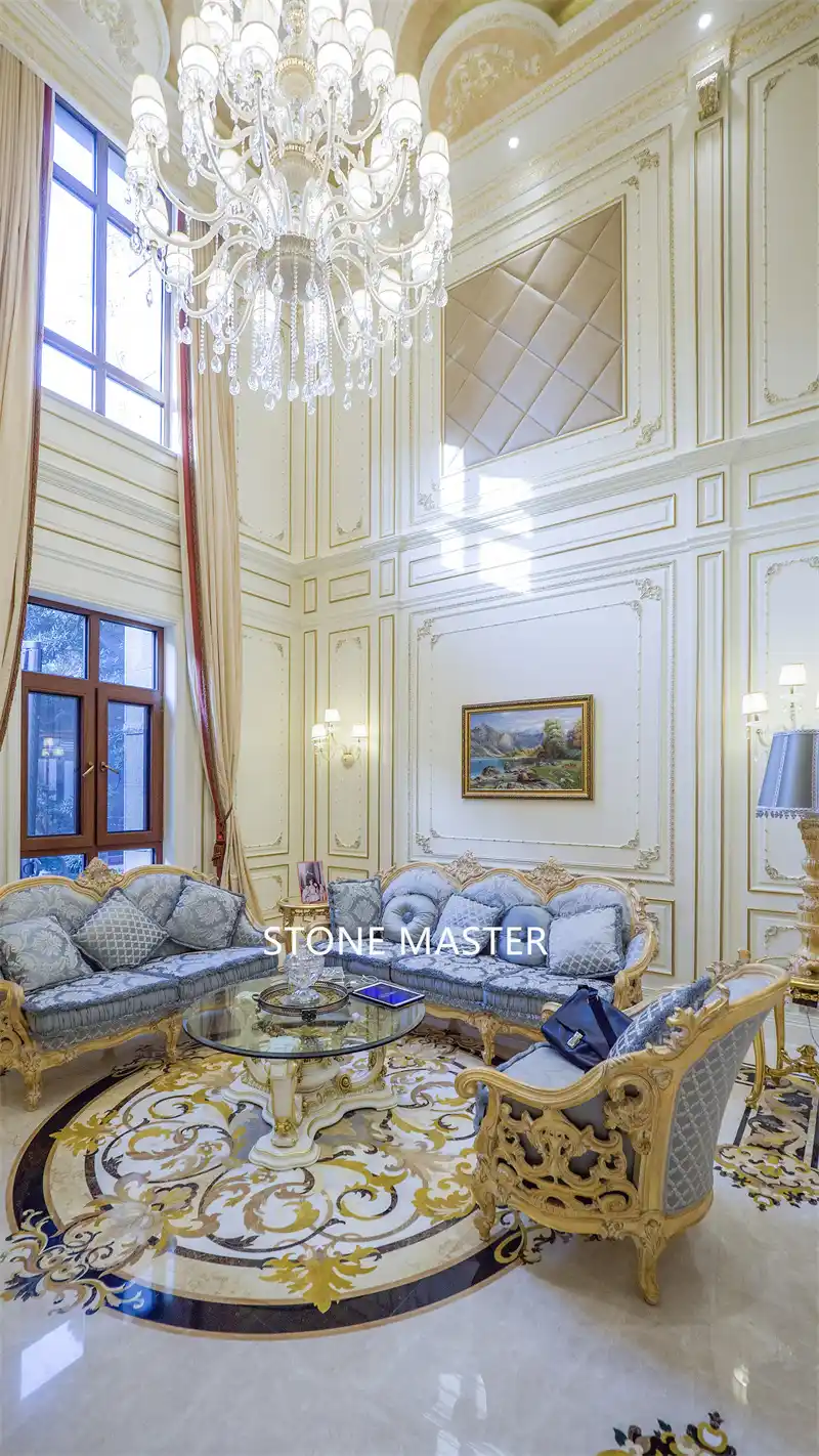 Luxury Villa Mansion Marble Inlay Medallion Flooring Design corridor entrance