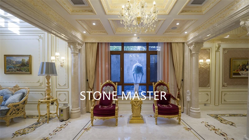 Luxury Villa Mansion Marble Inlay Medallion Flooring Design Living room lounge