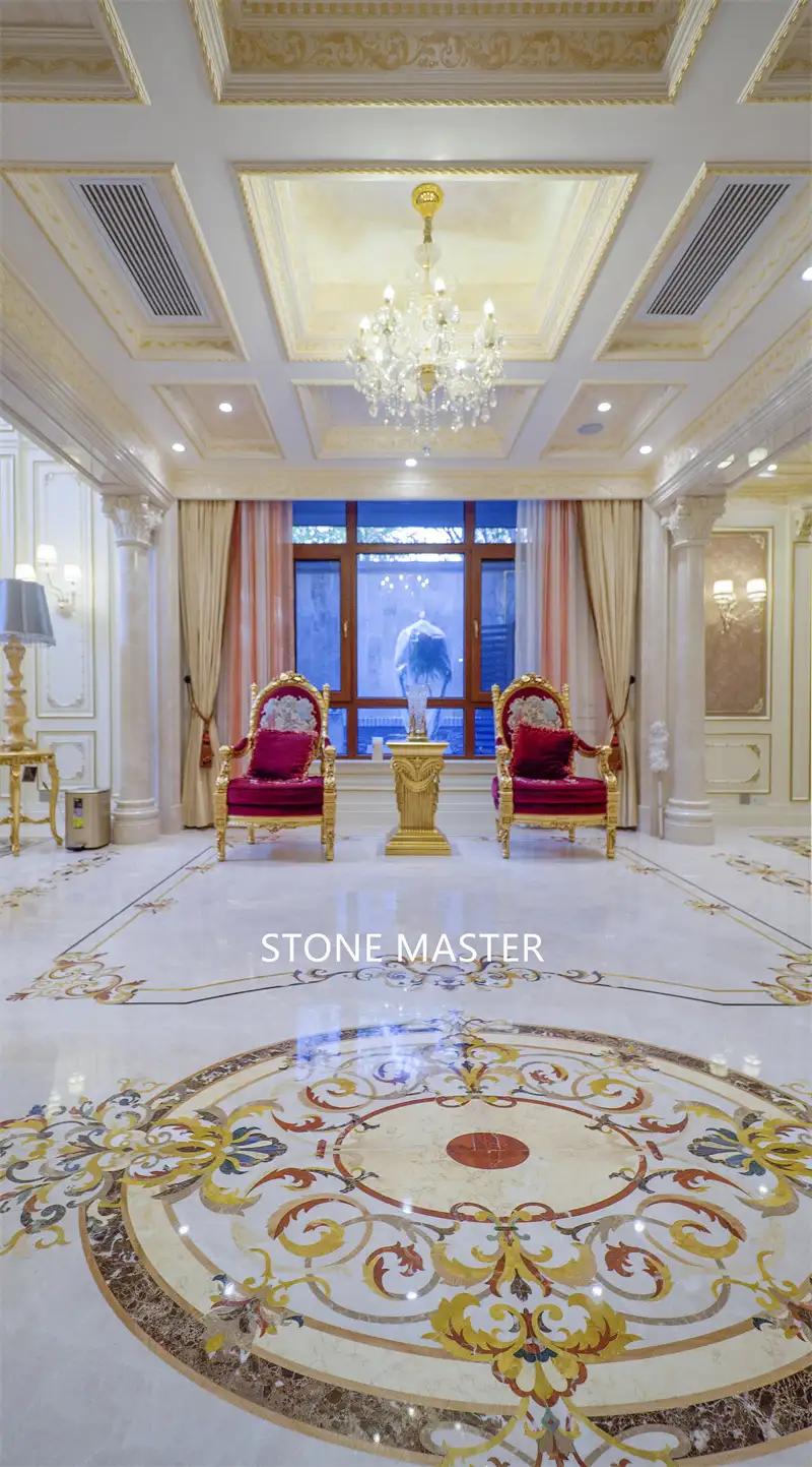 Luxury Villa Mansion Marble Inlay Medallion Flooring Design corridor entrance