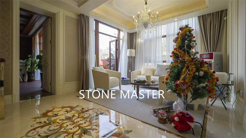 Luxury Villa Mansion Marble Inlay Medallion Flooring Design Living room lounge