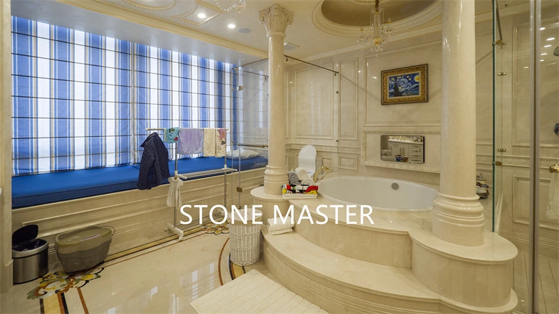 Luxury Villa Mansion Marble Inlay Medallion Flooring Design corridor entrance toilet shower room