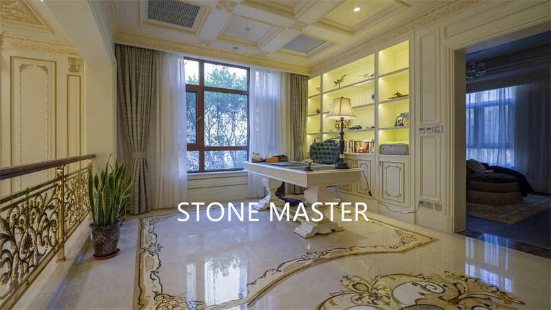 Luxury Villa Mansion Marble Inlay Medallion Flooring Design corridor entrance