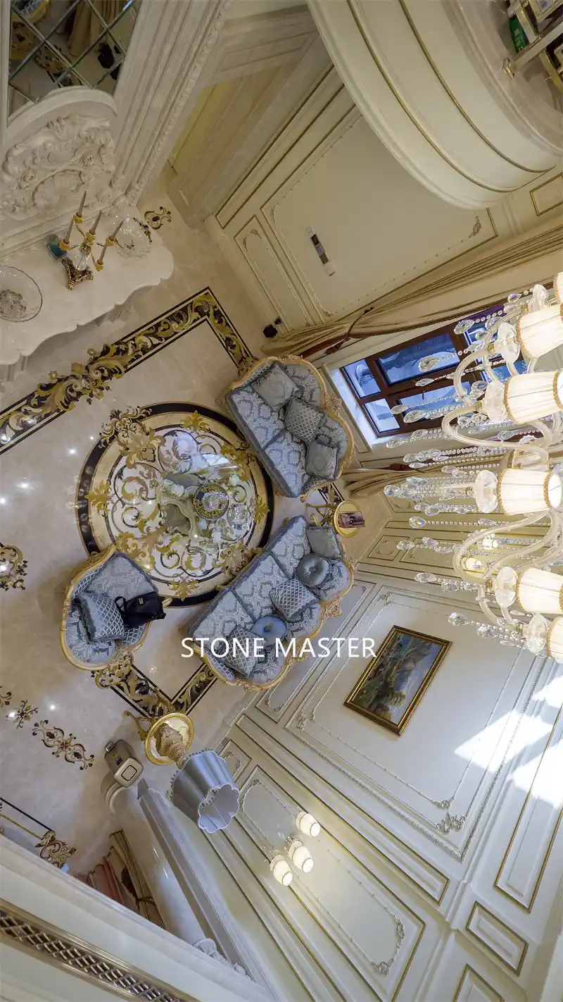 Luxury Villa Mansion Marble Inlay Medallion Flooring Design corridor entrance living room