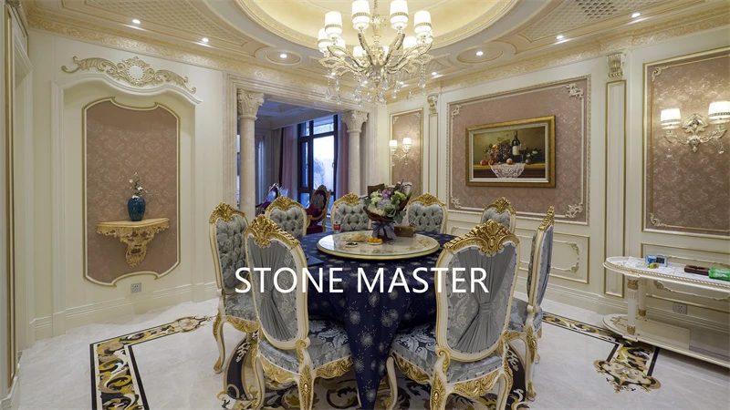 Luxury Villa Mansion Marble Inlay Medallion Flooring Design dinning room