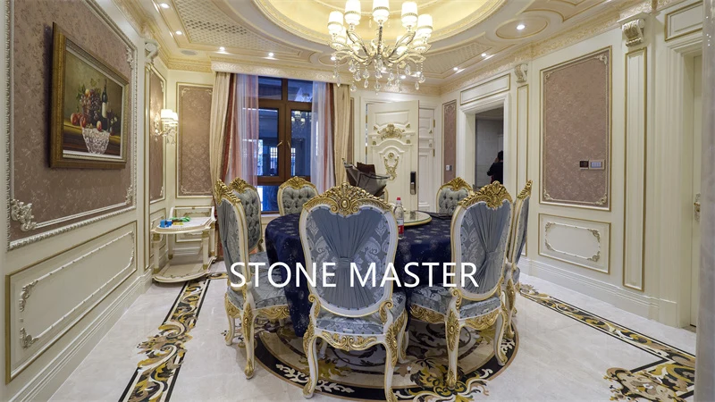 Luxury Villa Mansion Marble Inlay Medallion Flooring Design dinning room