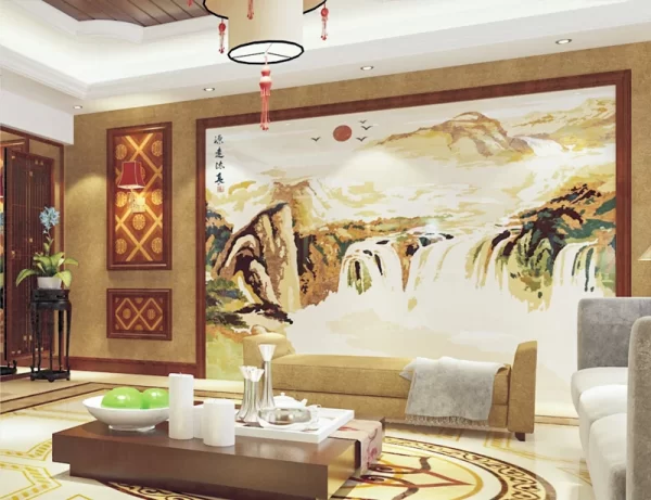 Luxurious Marble Inlay Stone Wall with Scenic Landscape Design wall decor featured wall