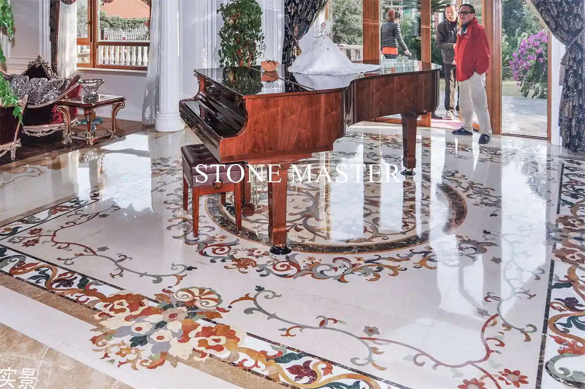 Royal Marble Inlay Design Mansion in Dubai Luxury Villa Marble Inlay flooring