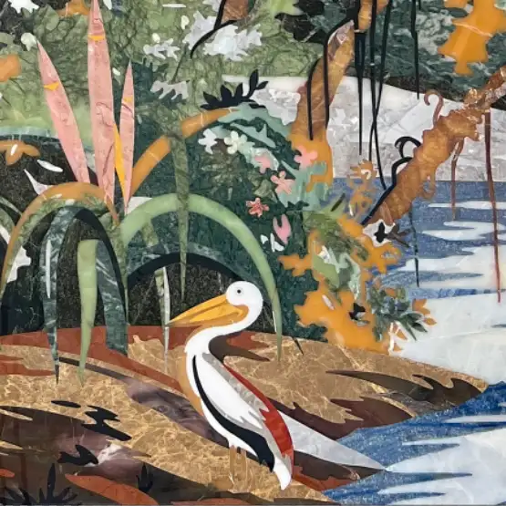 Marble Inlay Wall Panel – Tropical Jungle Design